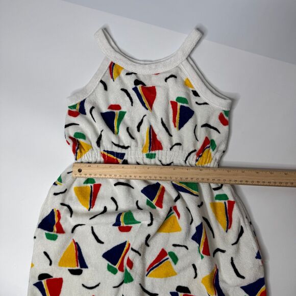 Hanna Andersson Dress Girls 120 6-7 White Sail Boat Print Pockets Terry Sundress - Picture 8 of 9